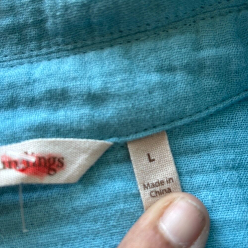 Soft Surroundings Escambia Gauze Blouse Top Blue Teal Button Up Size L - Picture 12 of 14
